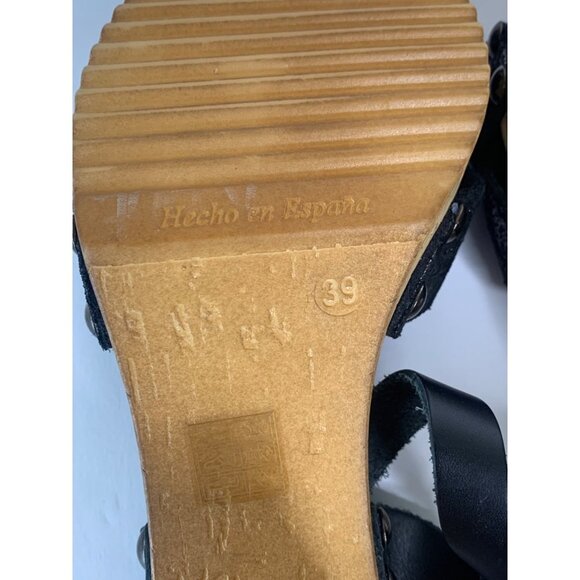 Porronet Black Sparkle Leather Cork Wedge Heels Size 8 - Picture 10 of 13